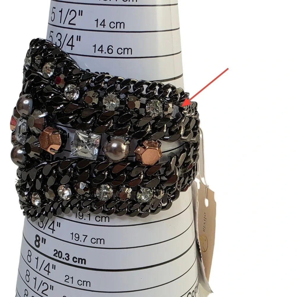 Chunky Modernist Statement  Bracelet Gunmetal Rhinestone Goth Dark Academia $120